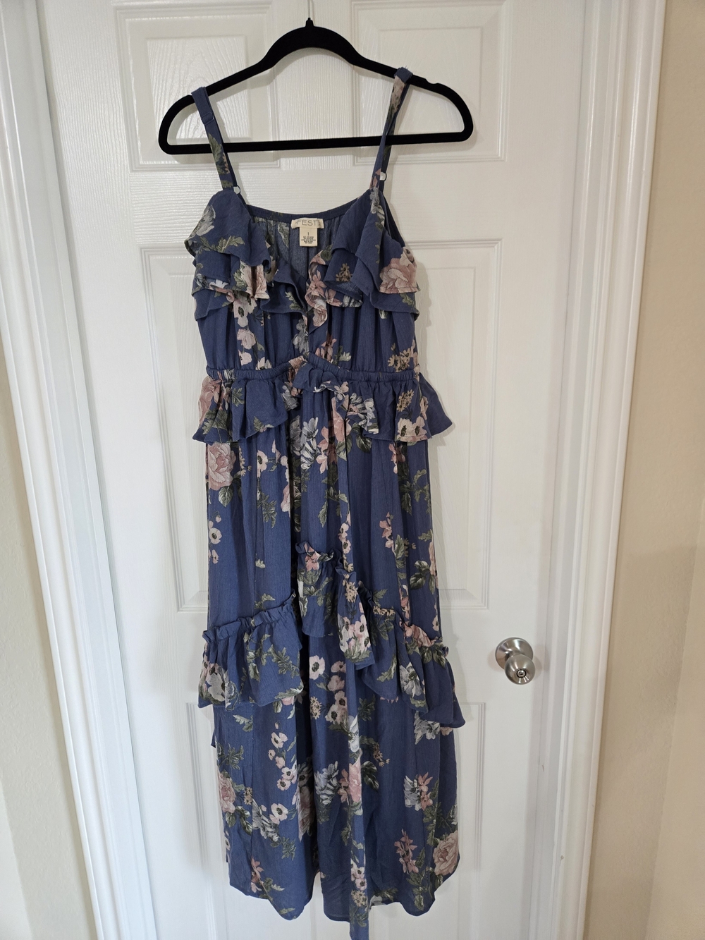 torrid Navy Floral Ruffle Tiered Maxi Dress with Pink Accents - Picture 6 of 10